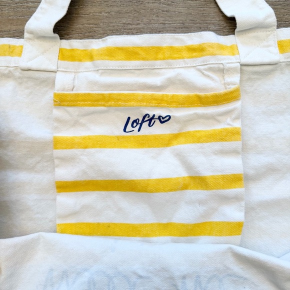 Loft "Meet Me In Capri" Bag Yellow and White striped cotton canvas Tote Bag - Picture 6 of 8